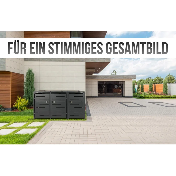 3er-Mülltonnenverkleidung HWC-E83, Mülltonnenbox Mülltonnenabdeckung, erweiterbar 117x197x80cm ~ Edelstahl 68kg – Bild 3