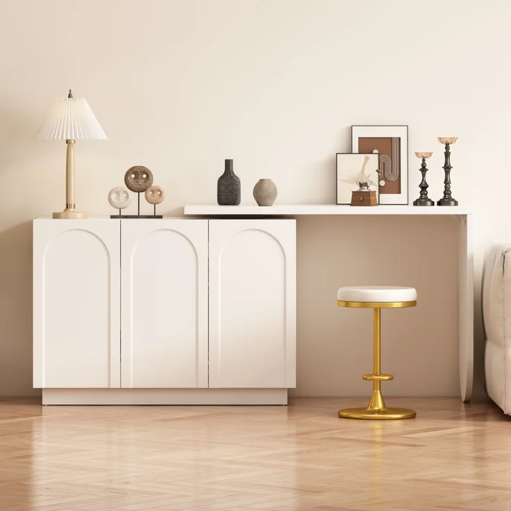 Schreibtisch aus MDF, 360° drehbar mit Stauraum, 110 cm, Weiß – Bild 4