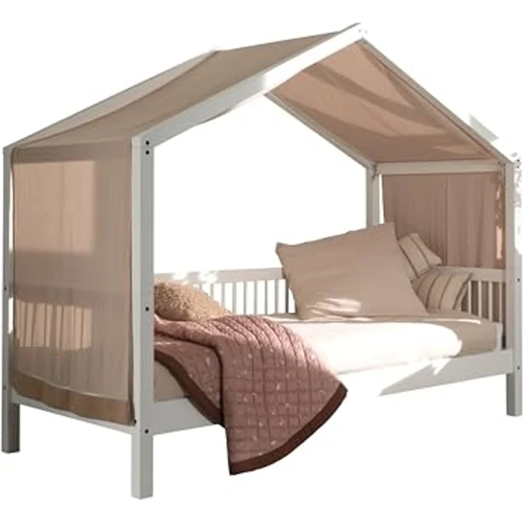 Hausbett >Buche Massiv< in Buche massiv weiß lackiert - 207,5x170x97,5 (BxHxT) – Bild 1
