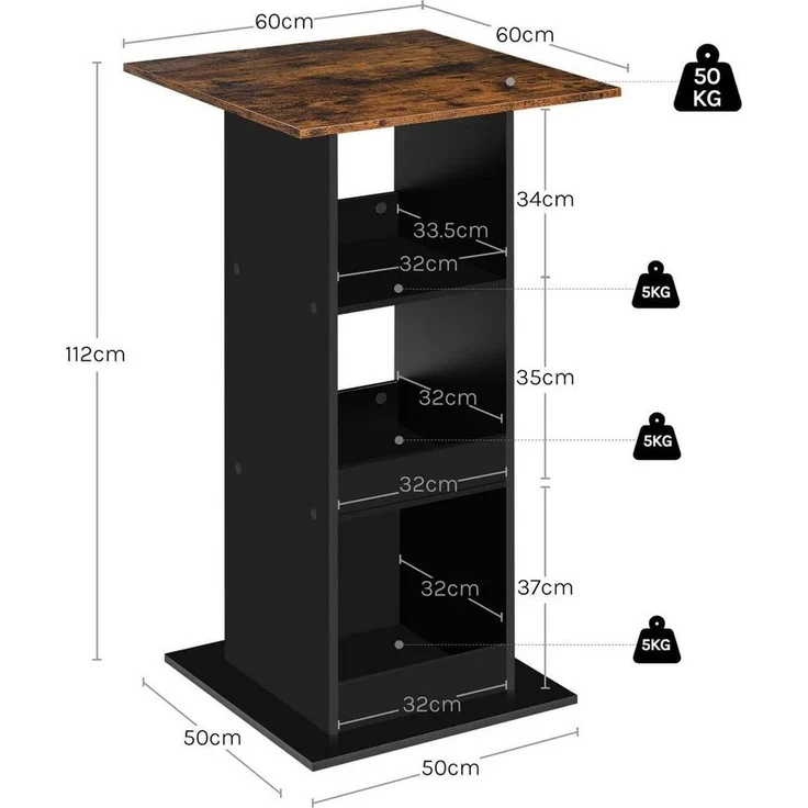 Woltu Bartisch (1-St), mit 3 Regalfächern, aus Holzwerkstoff – Bild 2