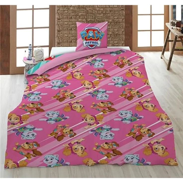 Aymax Paw Patrol Rosa Kinderbettwäsche 140x200 cm + Kissenbezug 65x65 cm, 100 % Baumwolle, mit Lieblingswelpen und "Boss Pups"-Design – Bild 3
