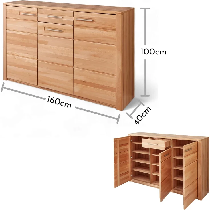 Nature ONE Schuhschrank in Kernbuche Teil-massiv FSC-Zertifiziert - Schuhregal mit viel Stauraum für Ihre Schuhe - 160 x 100 x 40 cm (B/H/T) – Bild 3