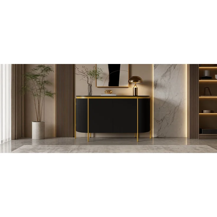 ZUBALIYA Sideboard 140x38x80 cm, mit 4 Türen, aus MDF, Schwarz – Bild 10
