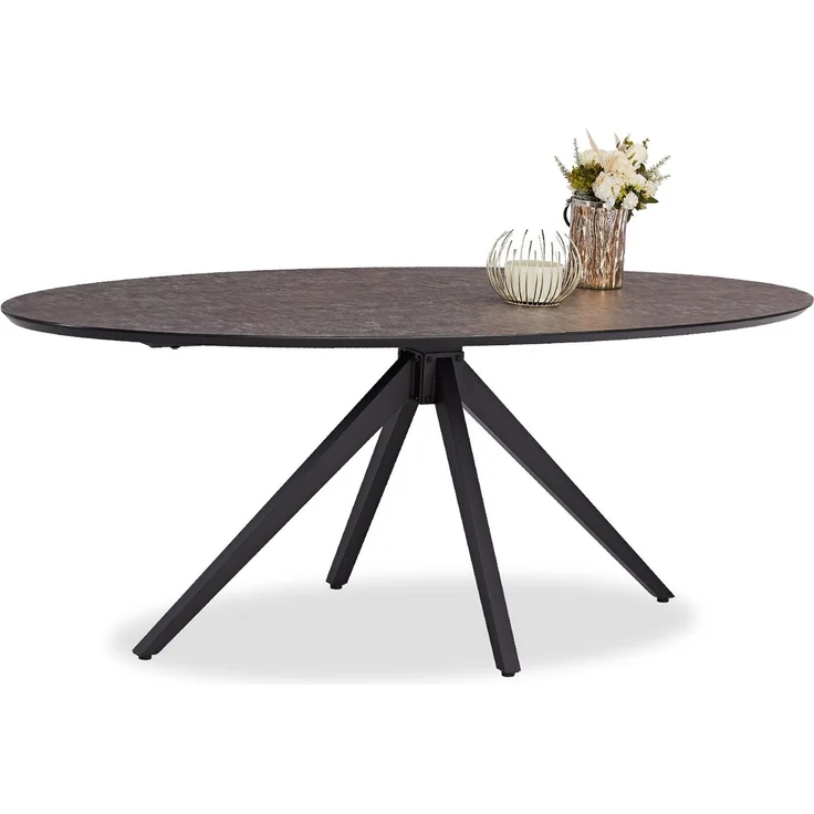 Esstisch mit 4 Stühlen Set Essgruppe Polsterstühle Drehbar Bouclé Leder Braun Esszimmertisch Oval Metall Schwarz – Bild 10
