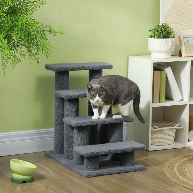 JARDJ Tiertreppe Katzentreppe Hundetreppe 4 Stufen Grau 63,5x43x60cm für Katzen und Hunde, ideal für Senioren & kleine Tiere – Bild 2