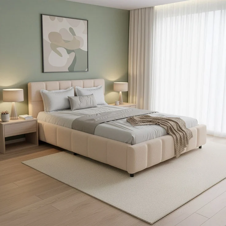 Juskys Polsterbett Florenz 140 x 200 cm – Bouclé, modernes Bett mit Kopf- & Fußteil, stabilem Holz- & Metallrahmen, Lattenrost, 500 kg Tragkraft – Beige – Bild 1