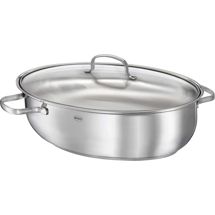 RÖSLE Bräter oval Elegance Edelstahl, Glasdeckel, 8 Liter, 38cm