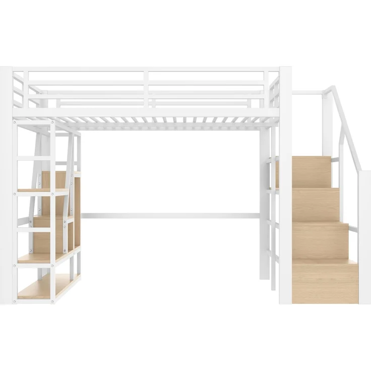 CHICFURN Hochbett Metall und MDF Weiß 140x200 cm mit LED-Beleuchtung und Stauraum – Bild 8