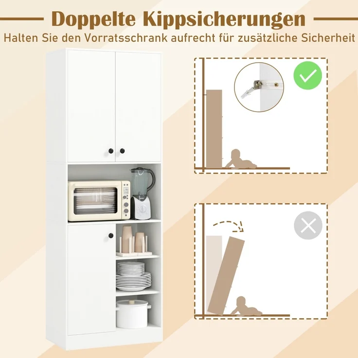 Küchenschrank mit 3 Türen & Offenen Regalen Buffetschrank mit Arbeitsplatte Hochschrank Weiß – Bild 5