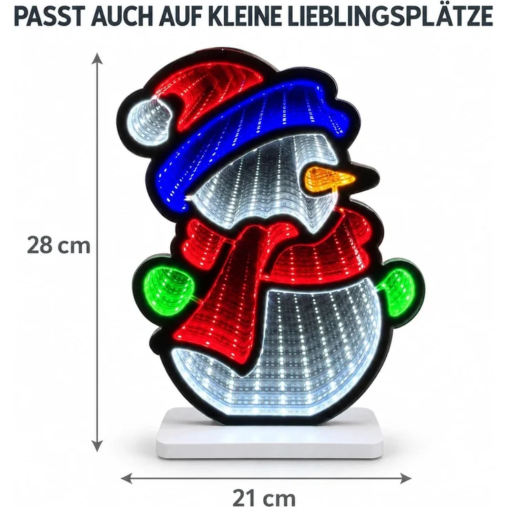 LED Infinity Spiegel Schneemann 28 cm mit Timer, bunte Weihnachtsdeko innen – Bild 5