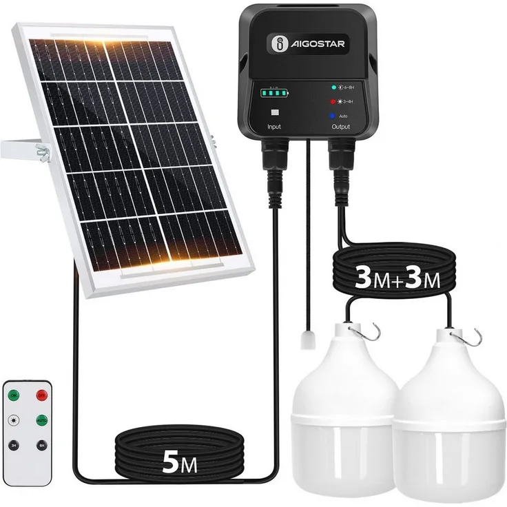Aigostar LED Solarleuchte Aigostar Solarlampe für Außenbereich 11M Kabel, mit Fernbedienung, Zugschalter, LED fest integriert, Kaltweißes Licht