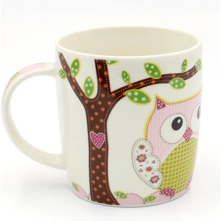 Dekohelden24 Tasse 2er Set Kaffeebecher Kaffeetasse aus Porzellan - Motiv: bunte Eulen, Porzellan – Bild 2