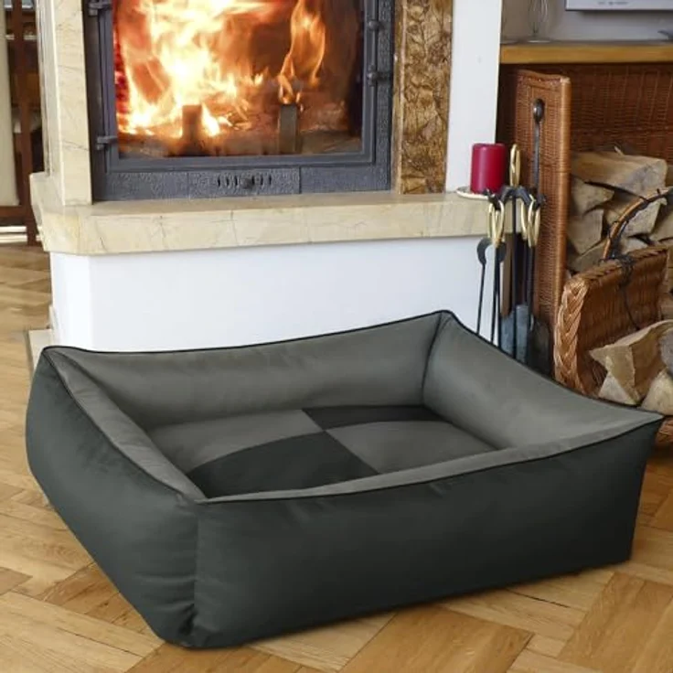 BedDog 2in1 Hundebett MAX QUATTRO, großes Hundekörbchen aus Cordura, waschbares Hundebett mit Rand, Hundesofa (XXXL) ca. 150x110x28cm, ROCK-FLOW (grau/anthrazit) – Bild 8