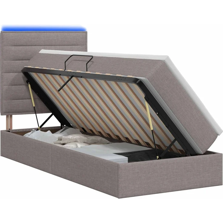 vidaXL LED-Speicherbett mit Matratze Taupe 90 x 190 cm Stoff 3459852 – Bild 2