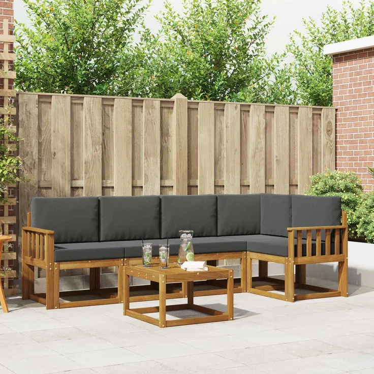 vidaXL Outdoor-Sofagarnitur mit Kissen 6 pcs Natur und Anthrazit 3366425