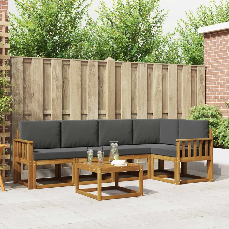 vidaXL Outdoor-Sofagarnitur mit Kissen 6 pcs Natur und Anthrazit 3366425 – Bild 1