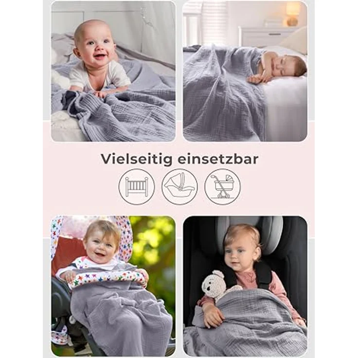 Babydecke Premium Musselin Babydecke 4-lagige Decke aus 100% Baumwolle, Laynenburg, Musselin Babydecke, Kuscheldecke oder Schlafdecke, Pucktuch, Spucktuch – Bild 6