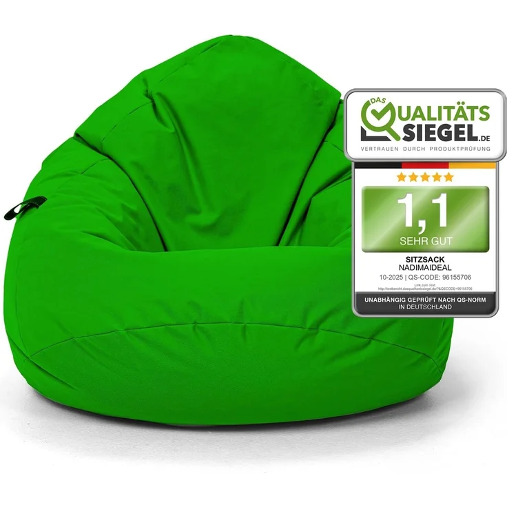 Nadimaideal Sitzsack Tropfenform Kastanie | Bodenkissen für Kinder & Erwachsene | Indoor & Outdoor | Gaming Sitzsack - Sitzkissen - Beanbag | Füllung EPS Perlen (Grün, XXL-Durchmesser 88 cm) – Bild 1