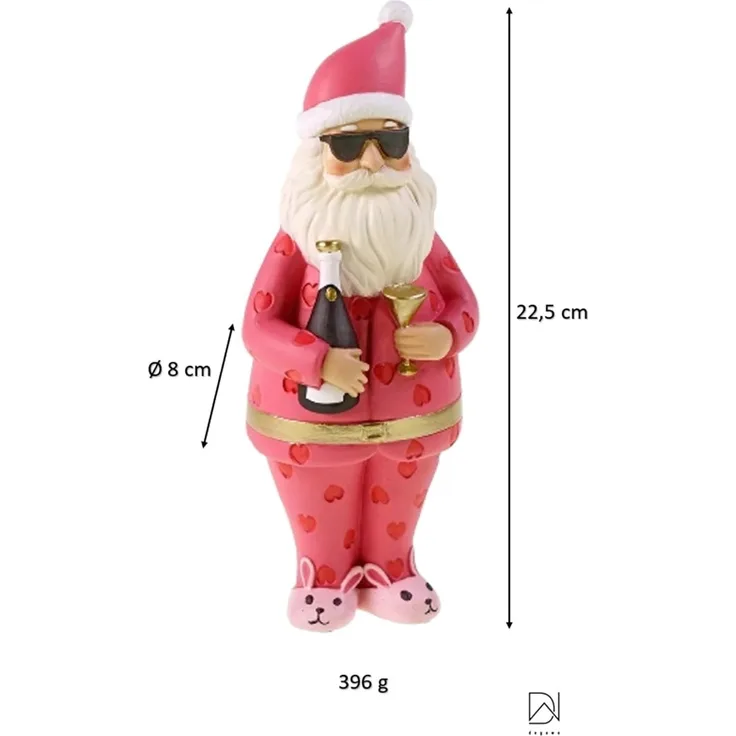 Originelle Santa-Dekofigur in Pink mit Bunnyschuhen aus Polyresin für Innenräume