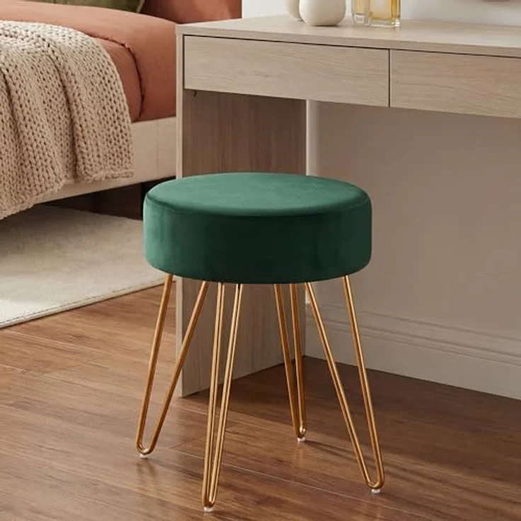 Duhome Hocker, Sitzhocker Rund Hocker Samt oder Stoff Lederoptik Schemel Metallbeine – Bild 9