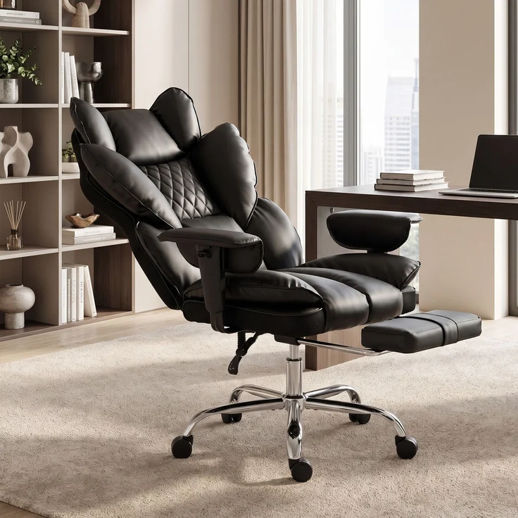 Wohnora-Chefsessel aus Kunstleder bis 180 kg, großer Bürostuhl mit Taschenfederkern und Liegefunktion, schwarz,H 1300cm x T 800cm x B 630cm – Bild 4