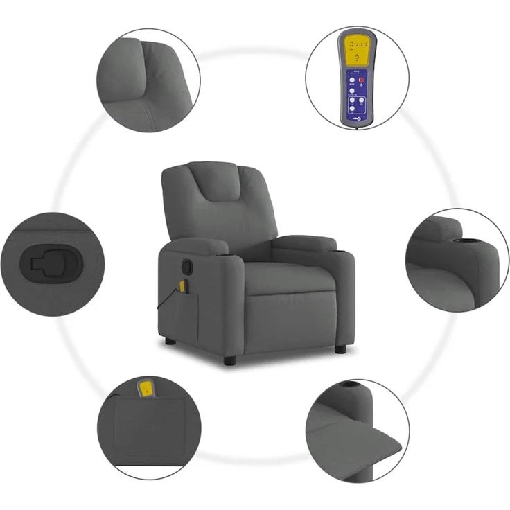 vidaXL Massage-Relaxsessel, Stoff, Dunkelgrau 3205969 – Bild 5