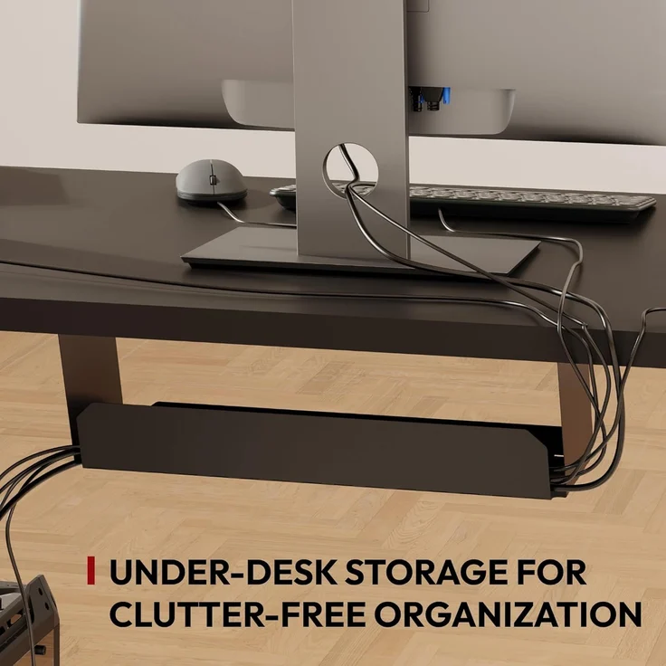 SANODESK Höhenverstellbarer Schreibtisch mit VOLLSTÄNDIGER TISCHPLATTE, 4 Zubehörteilen (Becherhalter, Haken, Aufbewahrungsbox, Kabelmanagement), ergonomisch für Büro und Homeoffice, Schwarz, 110x54CM – Bild 9