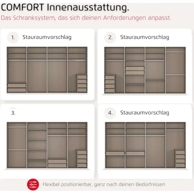 Rauch Möbel LUNIK, Kleiderschrank, Farbe Beige, Breite 360 cm | Schrank mit patentiertem Schnellmontagesystem, 8-türig, Push-to-open-Funktion, Zubehör Comfort, Schlafzimmer, Ankleide – Bild 8