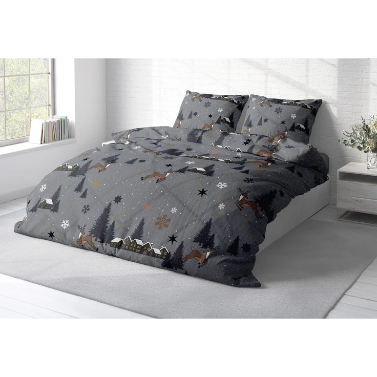 One Home Bettwäsche Weihnachtsbettwäsche Schneelandschaft, Fleece, 3 teilig, Rentiere Hirsche Weihnachten, kuschelig flauschig warm weich Winter – Bild 3