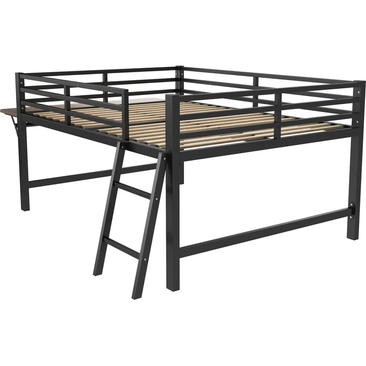 Merax 140 x 200 cm Kinderbett, Metallbett, Ohne Matratze, Geländer, Leiter, Schreibtisch, LED-Lichtband, Schwarz – Bild 9