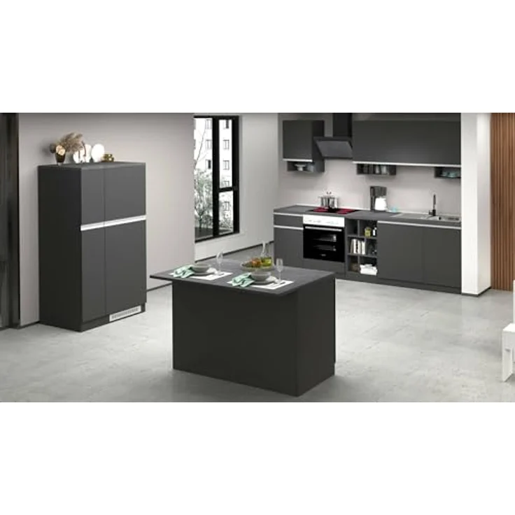 Dmora - Kücheninsel Emmanuel, Mehrzweckschrank, Küchenzeile Schrank, Zusätzlicher Tisch, 100% Made in Italy, 125 x 90 x 90 cm, Anthrazit und Schiefer – Bild 6