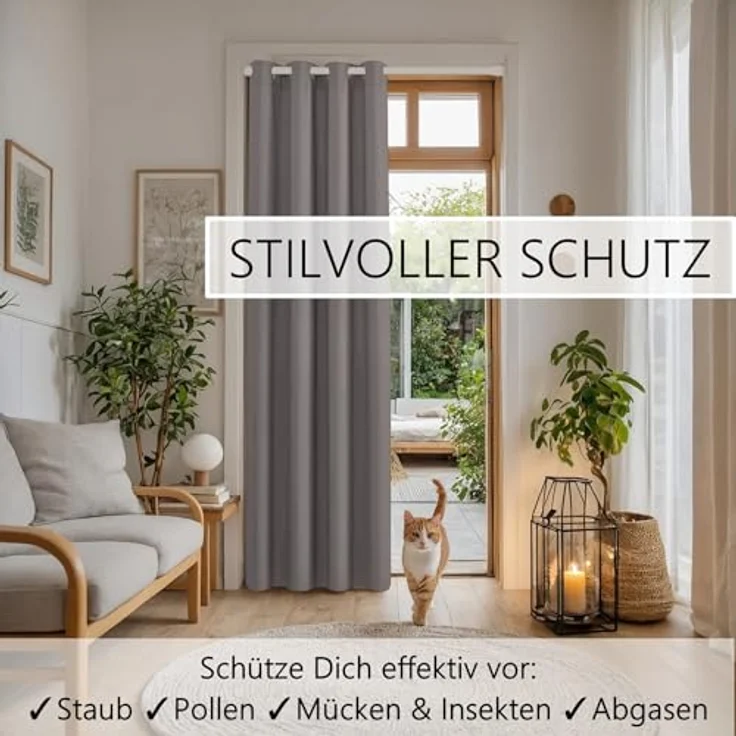 tinycurtains Türvorhang für alle gängigen Türgrößen, Thermovorhang (ohne Stange) Türgardine, Ösen (1 St), abdunkelnd, 100% Polyester, blickdicht hellgrau Moonlight 200x150 cm für Tür, Schrank & Fenster – Bild 9