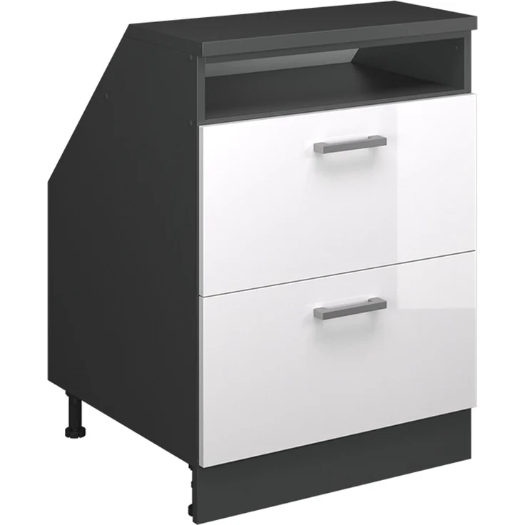 Küchenschrank für Dachschrägen R-Line Weiß Hochglanz 60 cm mit 2 Schubladen, Schrankkorpus 60 cm Tiefe Vicco – Bild 1