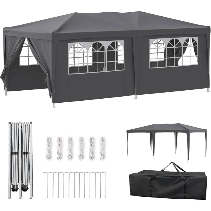 Velway Faltpavillon 3x6 m Wasserdicht Pavillon - Anti-UV Stabil Winterfest Faltbar Partyzelt - Gartenpavillon mit 6 Seitenwänden & Dach 12 Erdhaken & 6 Seile - Gartenzelt für Freien Hochzeiten - Grau – Bild 1