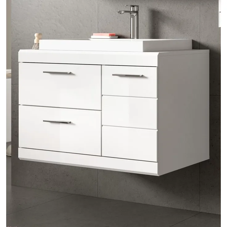 Waschbeckenunterschrank mit Waschbecken Shawn in weiß Hochglanz 80 cm