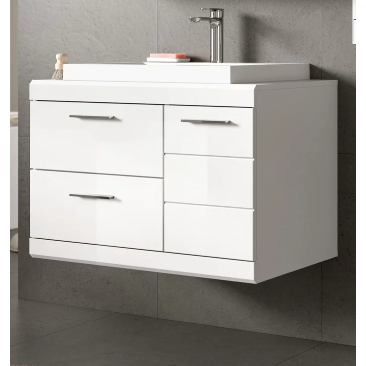 Waschbeckenunterschrank mit Waschbecken Shawn in weiß Hochglanz 80 cm – Bild 1