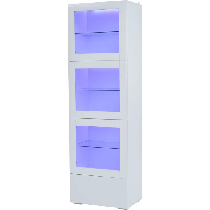 DESVIAE Vitrine mit LED-Beleuchtung 60x173x40 cm MDF, Glas und Acryl weiß – Bild 8