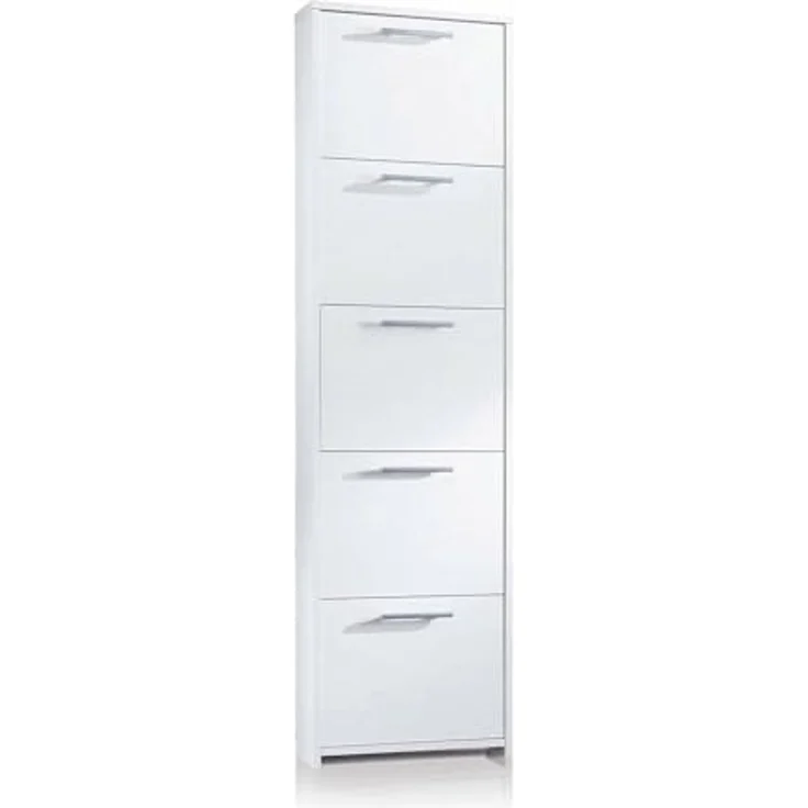 Dmora - Schuhregal Dafne, Mehrzweck-Eingangsmöbel mit 5 Türen, moderner Schuhschrank mit Regalen, 100 % Made in Italy, 50 x 18 x 178 cm, Weiß, – Bild 3