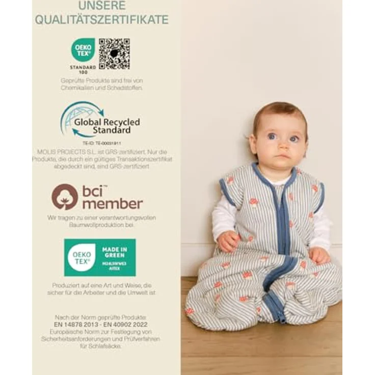 molis&co - Baby Schlafsack ärmellos - Ideal für Frühling und Herbst - Babyschlafsack 1 tog ohne Ärmel - Leicht gepolstert - 100% Baumwolle (Oeko-TEX 100), Premium Qualität - Mushrooms (70 cm) – Bild 8