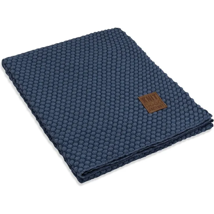 Knit Factory Juul Decke 160x130 cm Wabe Dunkelblau Hellblau