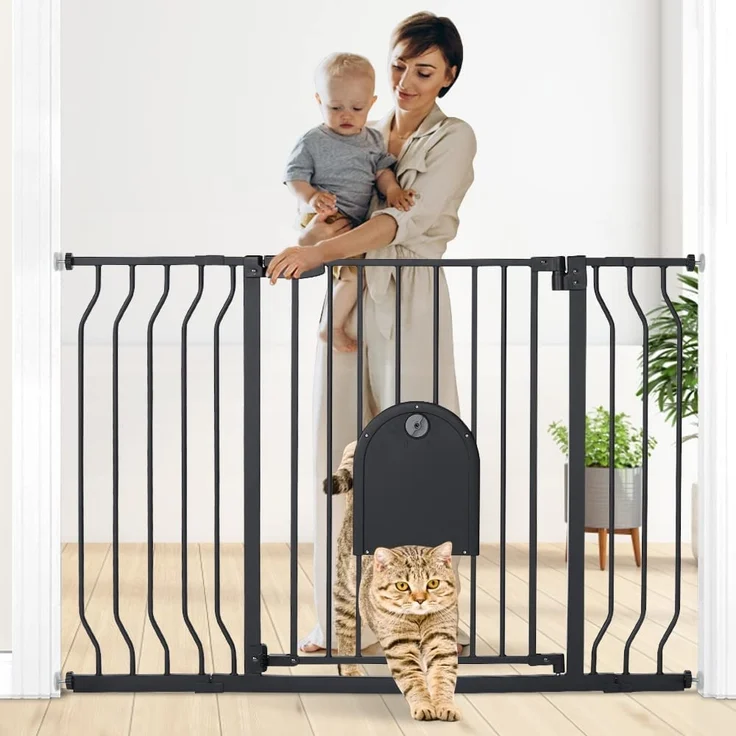 COMOMY Türschutzgitter für Babys, Treppenschutzgitter Ohne Bohren, für Breiten 75-123cm, Schließt Automatisch, Einhändiges Öffnen, Doppelter Schließmechanismus, Anti-Pinch-Drehpunkt-Design, Schwarz