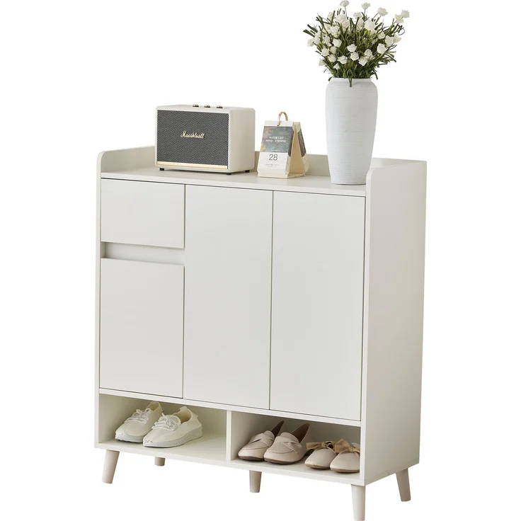 Merax Schuhschrank, Kommode, Sideboard, mit verstellbaren Einlegeböden – Minimalistischer Home Organizer mit Massivholzbeinen , Weiß – Bild 10
