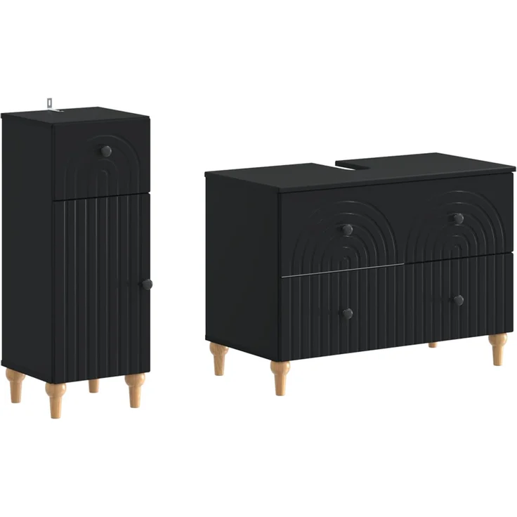 vidaXL 2-teiliges Badezimmer Schrank Set ALKMAAR Schwarz Holzwerkstoff 3417667 – Bild 2
