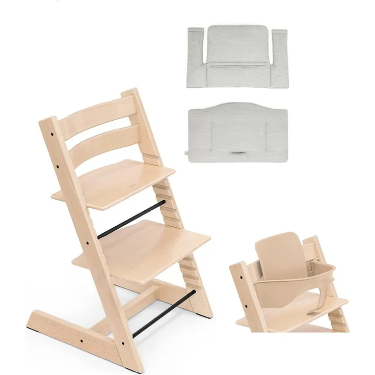 Stokke 'Tripp Trapp' Hochstuhl, natur, höhenverstellbar, Buche, inkl. Classic Kissen & Babyset in nordic grey – Bild 1
