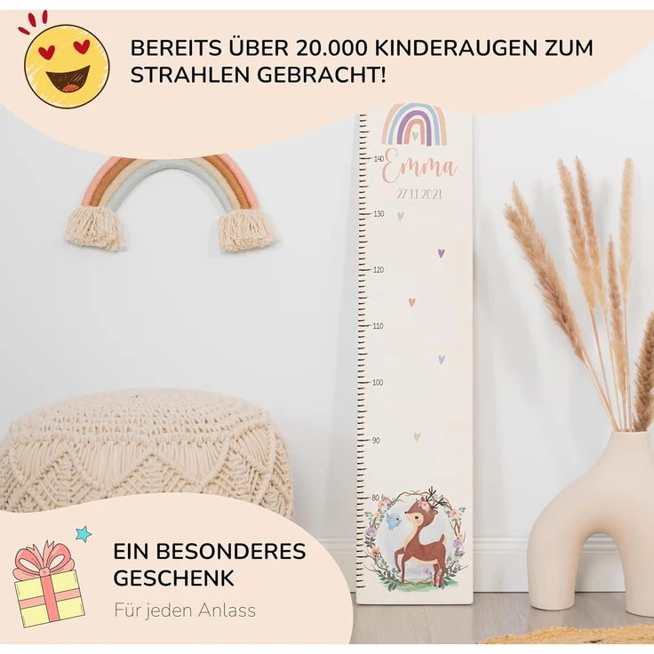 KIDSMOOD - Messlatte für Kinderzimmer Personalisiert, 70-140 cm - Messlatte Kinder Holz personalisiert Mit Namen für Baby- & Kleinkinderzimmer - Individuelles Geschenk für Kinder und Babys zum Geburt – Bild 4