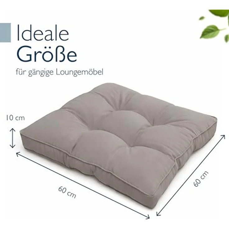 Beautissu Lounge Sitzkissen, Outdoor, Polyester Hellgrau, 10 x 60 x 60 cm – Bild 4