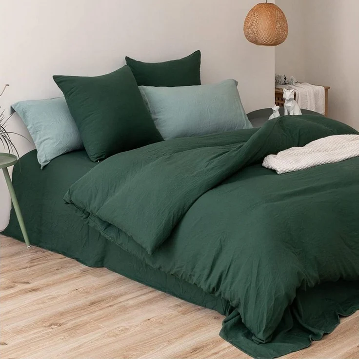 Fyrove Bettwäsche Bettwäsche-Sets 135x200 200x200 Dunkelgrün mit Reißverschluss, 3 teilig, Atmungsaktiv Bettbezug mit Reißverschluss und Kissenbezug 80x80 cm – Bild 1