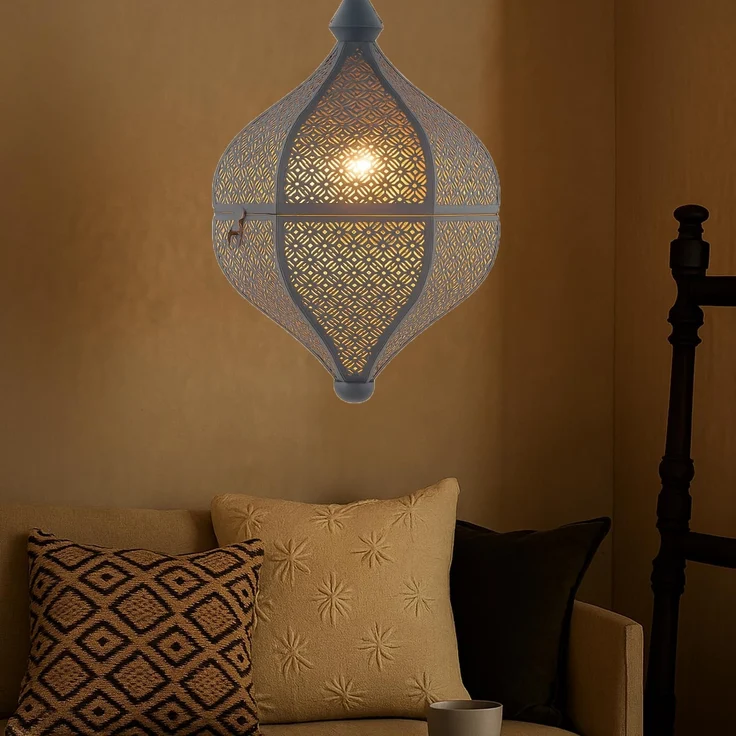 Marrakesch Orient & Mediterran Interior Pendelleuchte Lamilami Grau, Orientalische Pendelleuchte aus Metall 31cm, Handarbeit – Bild 6