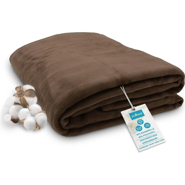 ZOLLNER Kuscheldecke mit Einfassband, 220x240 cm, braun – Bild 1
