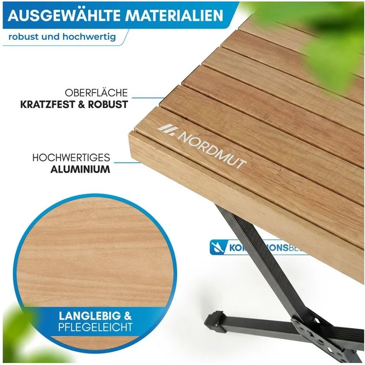 Nordmut Campingtisch Outdoor Tisch klappbar 110x70 cm höhenverstellbar Aluminium (kratzfeste Tischplatte für Camping Garten Balkon & Festival), wetterfester Klapptisch mit Tragetasche bis 50 kg belastbar – Bild 3